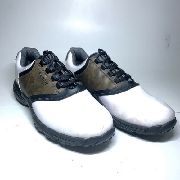 FootJoy Greenjoy Mens Golf Cleats White Brown Lace